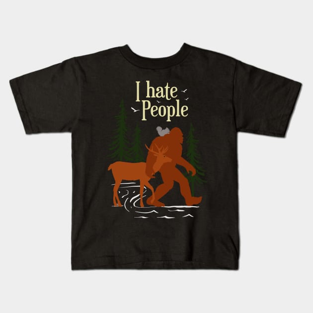 I Hate People Bigfoot Kids T-Shirt by Tesszero